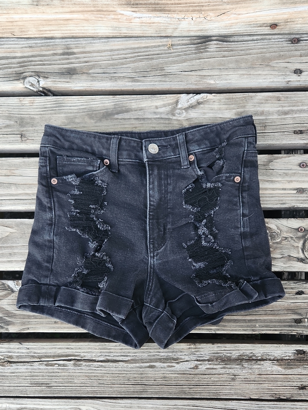American Eagle Black Distressed Denim Mom Short 4 Summer Neutral Jean